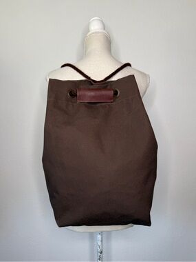 Twig & Horn Brown Canvas Drawstring Backpack Leather Accents USA Made OS